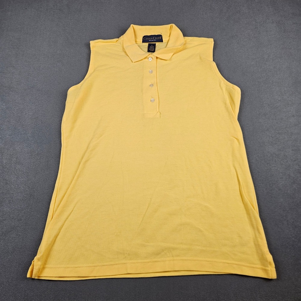 Cross Creek Womens Yellow Sleeveless Polo Shirt Size L 100% Ring Spun Cotton
